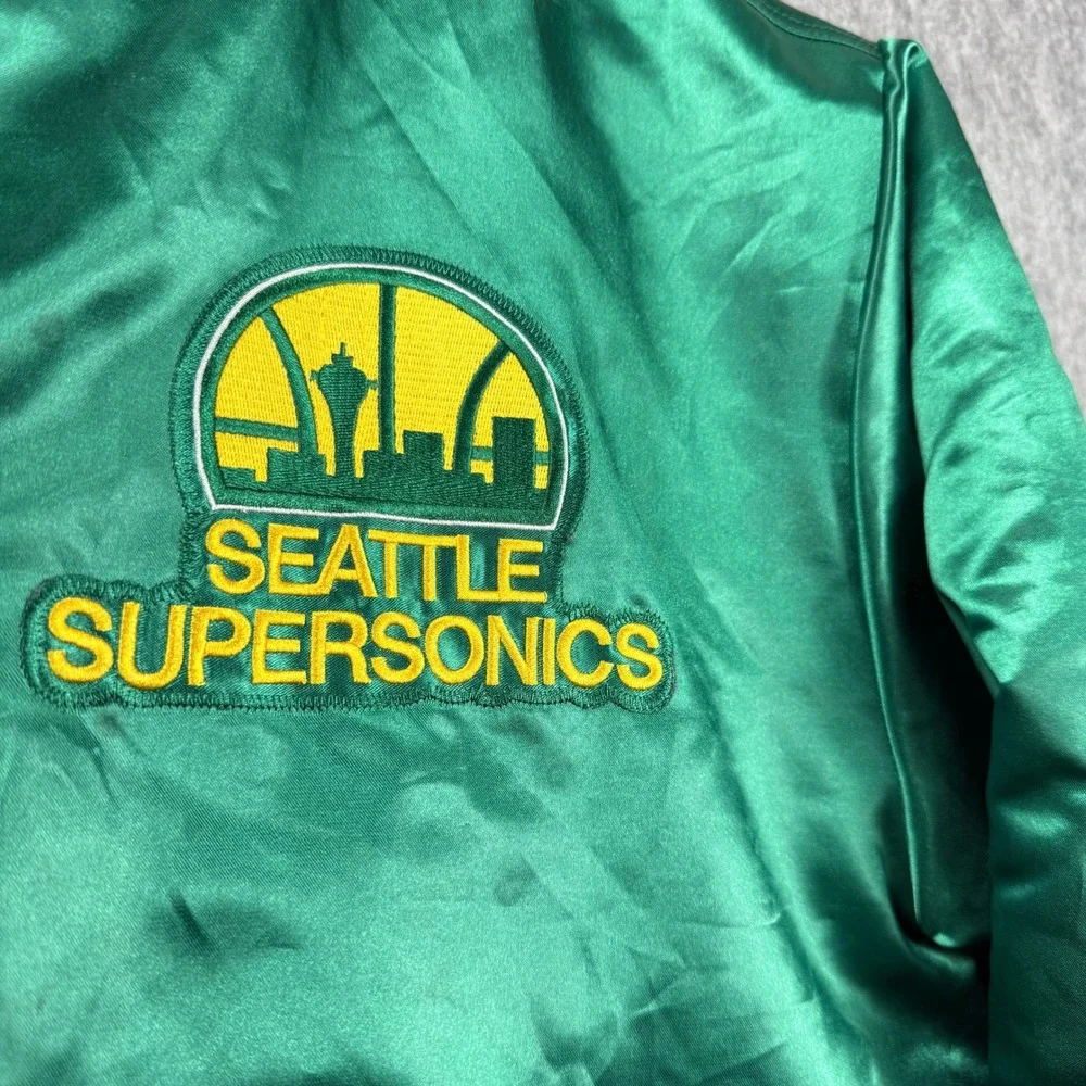 Mitchell & Ness Mens Jacket L Green Satin‎ Varsity NBA Seattle Supersonics